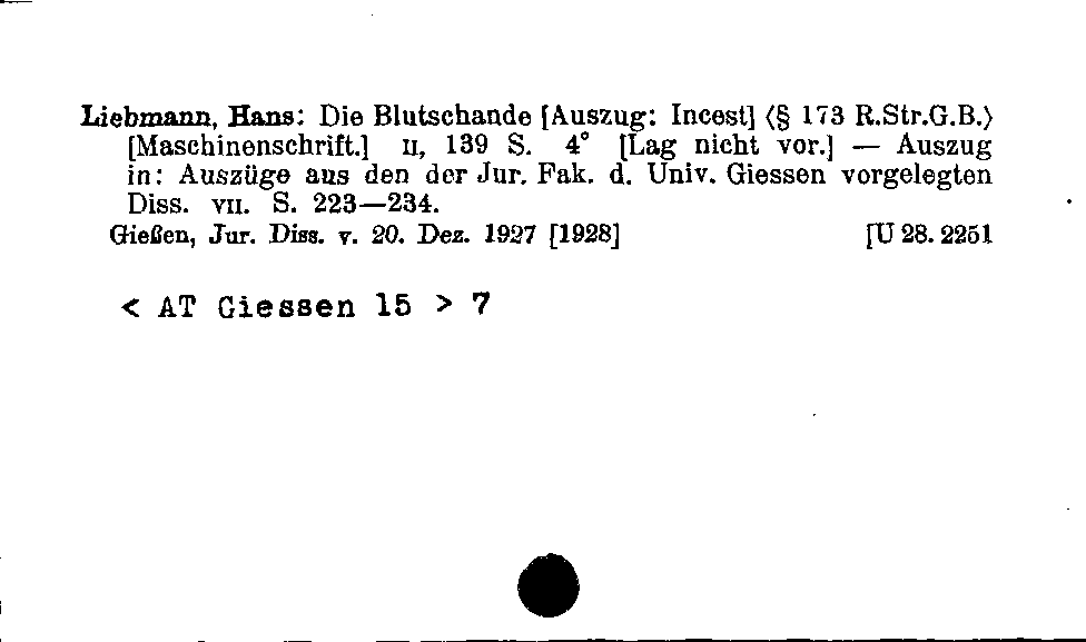[Katalogkarte Dissertationenkatalog bis 1980]