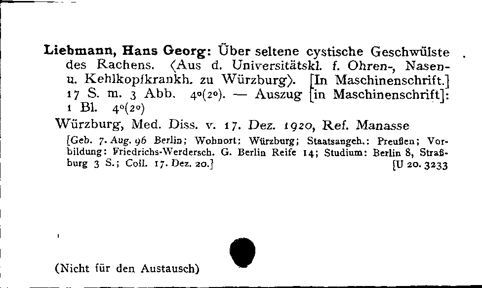[Katalogkarte Dissertationenkatalog bis 1980]