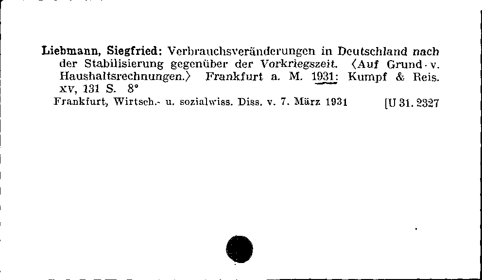[Katalogkarte Dissertationenkatalog bis 1980]