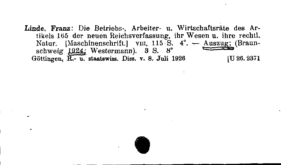 [Katalogkarte Dissertationenkatalog bis 1980]