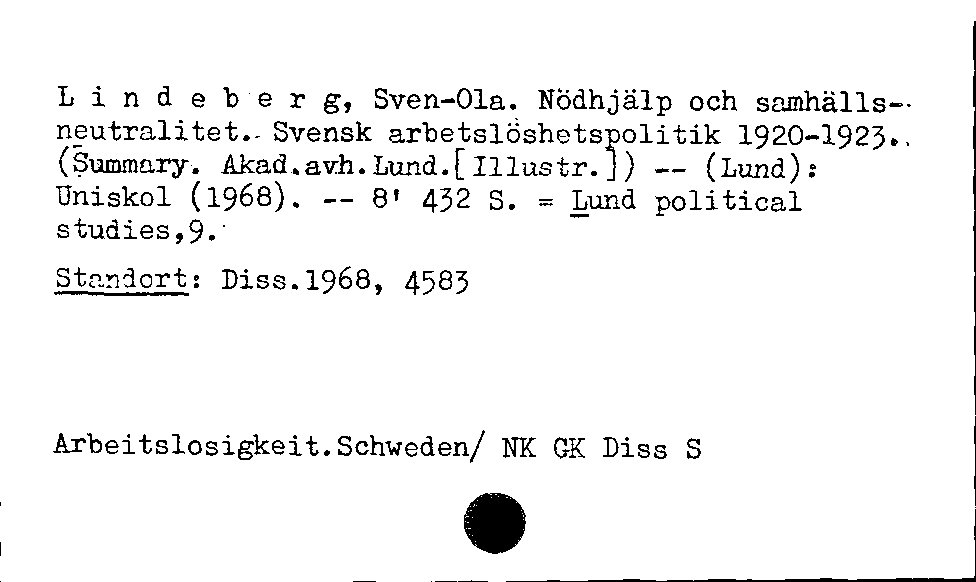 [Katalogkarte Dissertationenkatalog bis 1980]