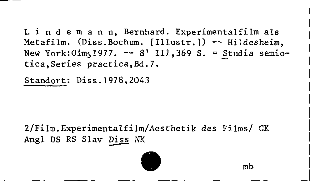 [Katalogkarte Dissertationenkatalog bis 1980]