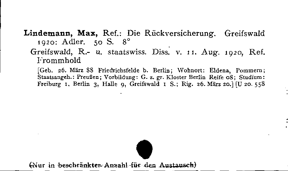 [Katalogkarte Dissertationenkatalog bis 1980]