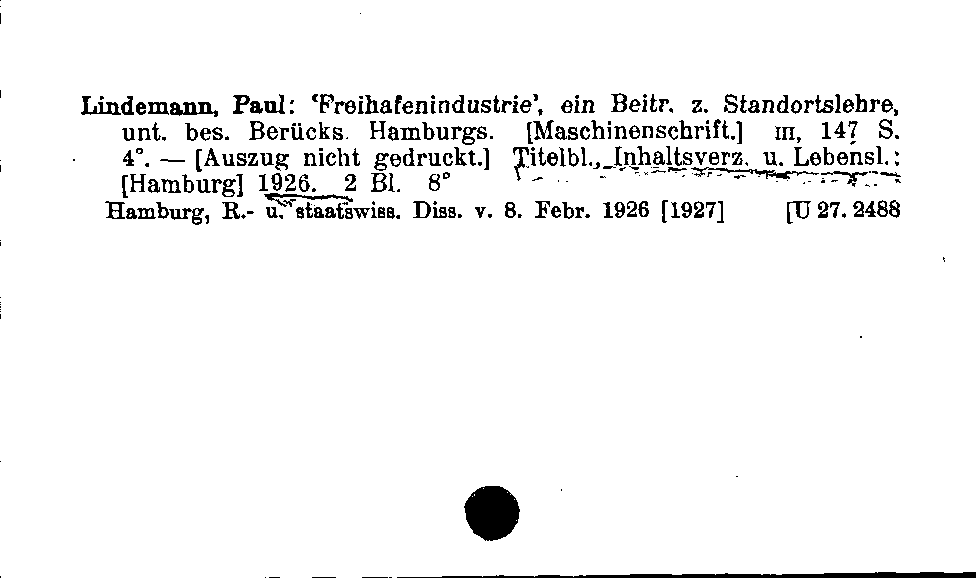 [Katalogkarte Dissertationenkatalog bis 1980]