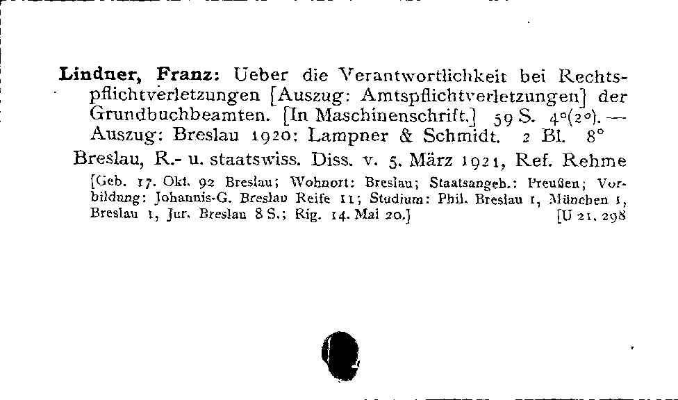 [Katalogkarte Dissertationenkatalog bis 1980]