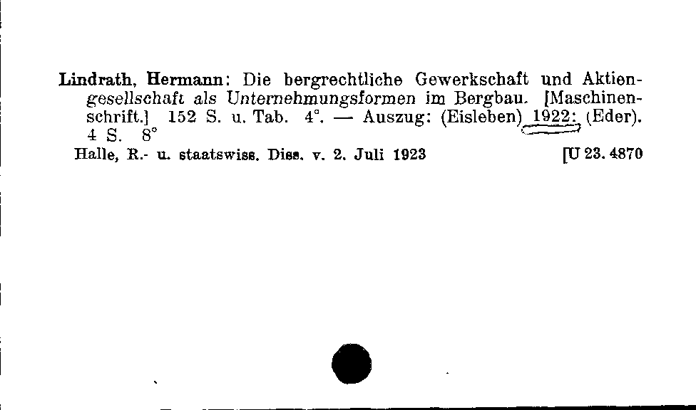 [Katalogkarte Dissertationenkatalog bis 1980]