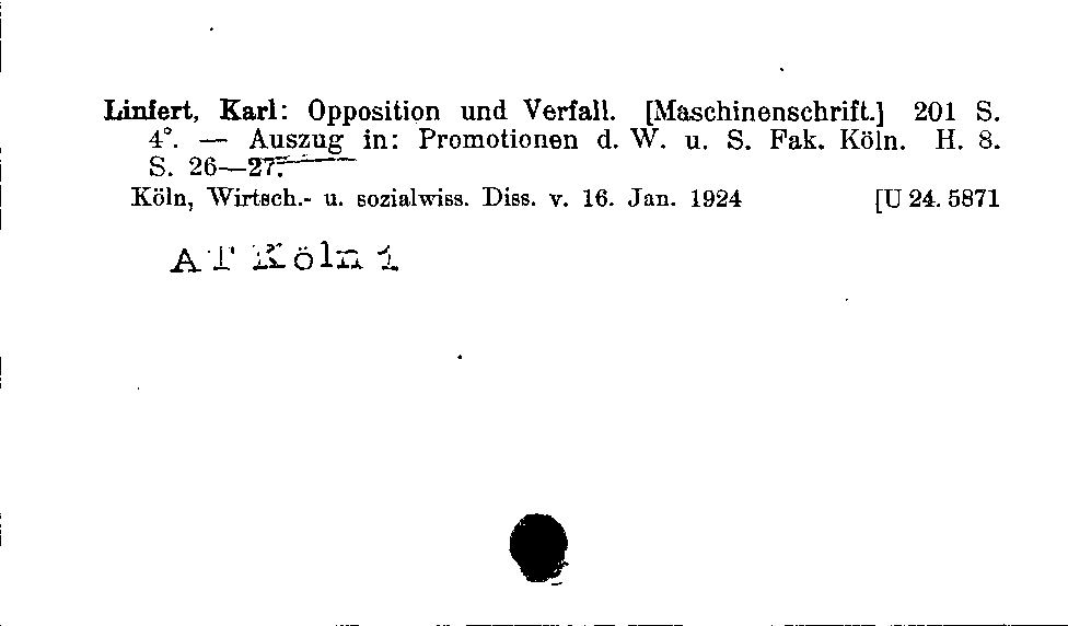 [Katalogkarte Dissertationenkatalog bis 1980]