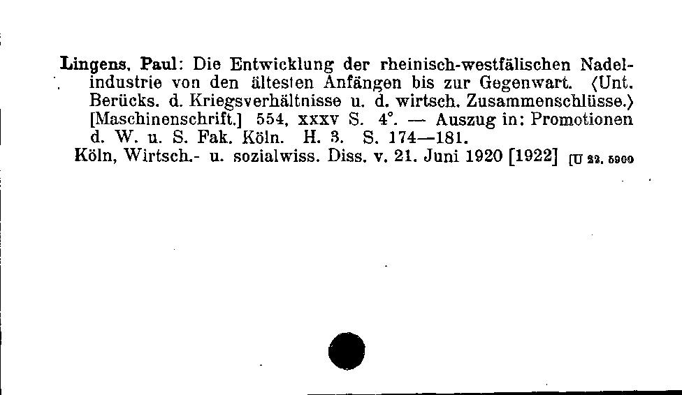 [Katalogkarte Dissertationenkatalog bis 1980]