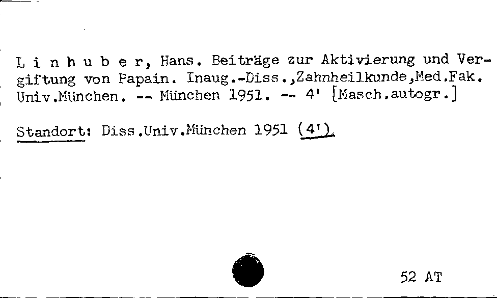 [Katalogkarte Dissertationenkatalog bis 1980]