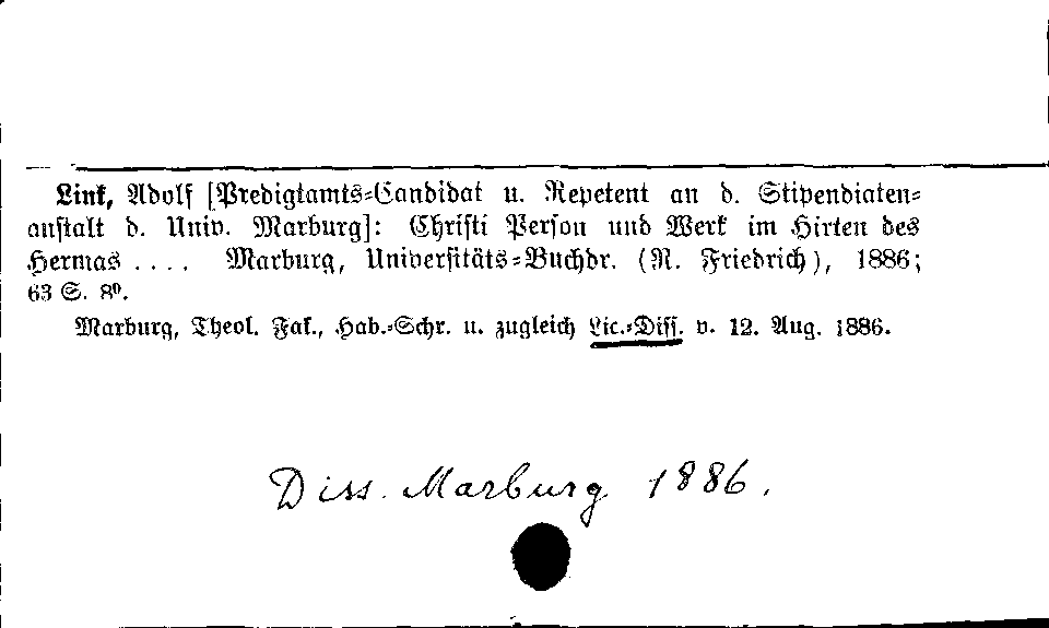 [Katalogkarte Dissertationenkatalog bis 1980]