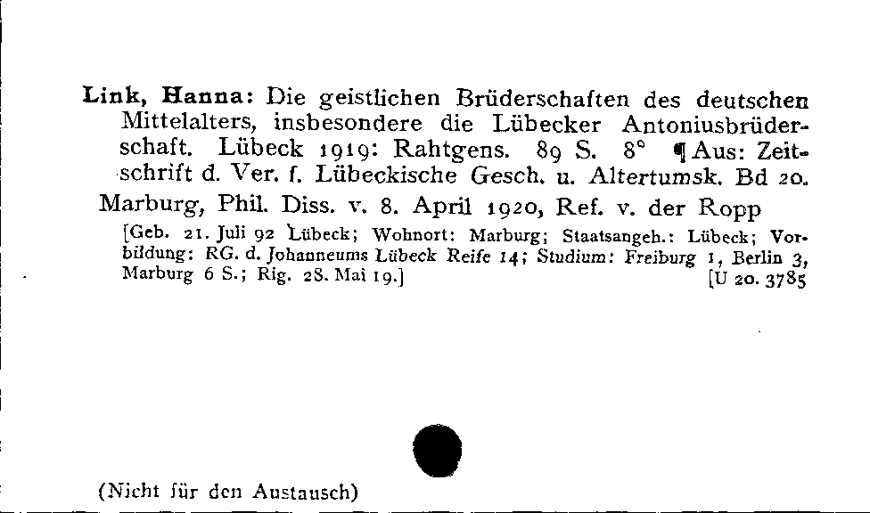 [Katalogkarte Dissertationenkatalog bis 1980]