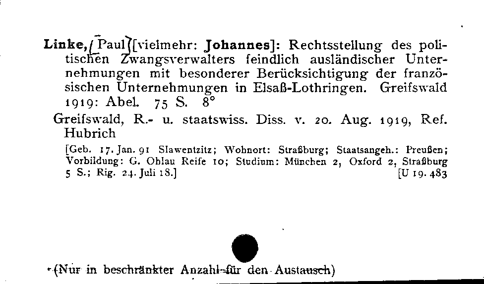 [Katalogkarte Dissertationenkatalog bis 1980]