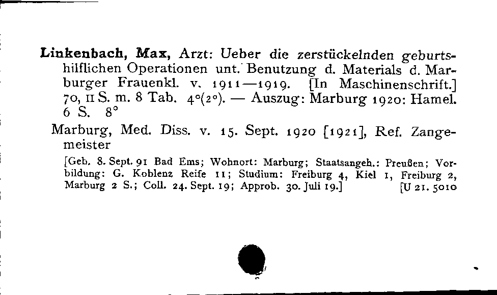 [Katalogkarte Dissertationenkatalog bis 1980]