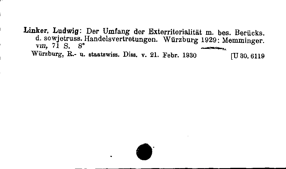 [Katalogkarte Dissertationenkatalog bis 1980]