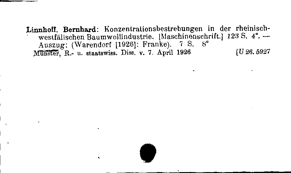 [Katalogkarte Dissertationenkatalog bis 1980]