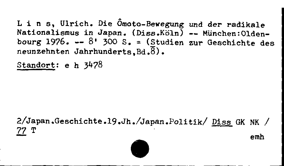 [Katalogkarte Dissertationenkatalog bis 1980]