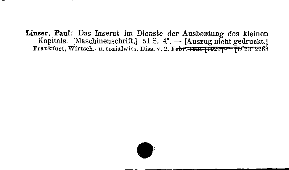 [Katalogkarte Dissertationenkatalog bis 1980]