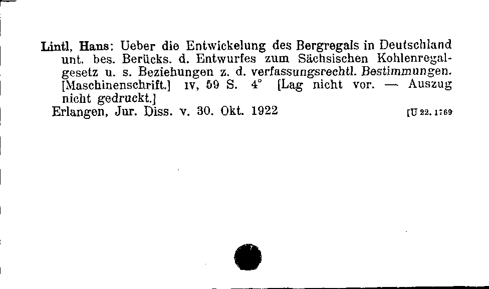 [Katalogkarte Dissertationenkatalog bis 1980]