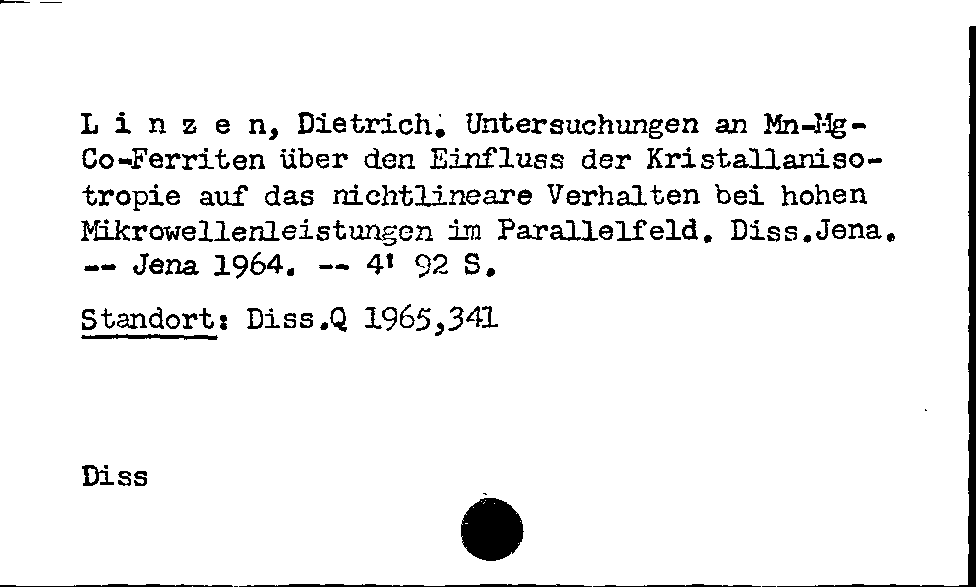 [Katalogkarte Dissertationenkatalog bis 1980]