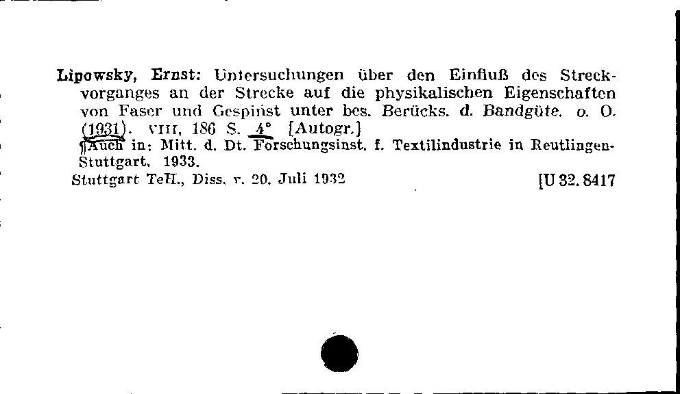 [Katalogkarte Dissertationenkatalog bis 1980]