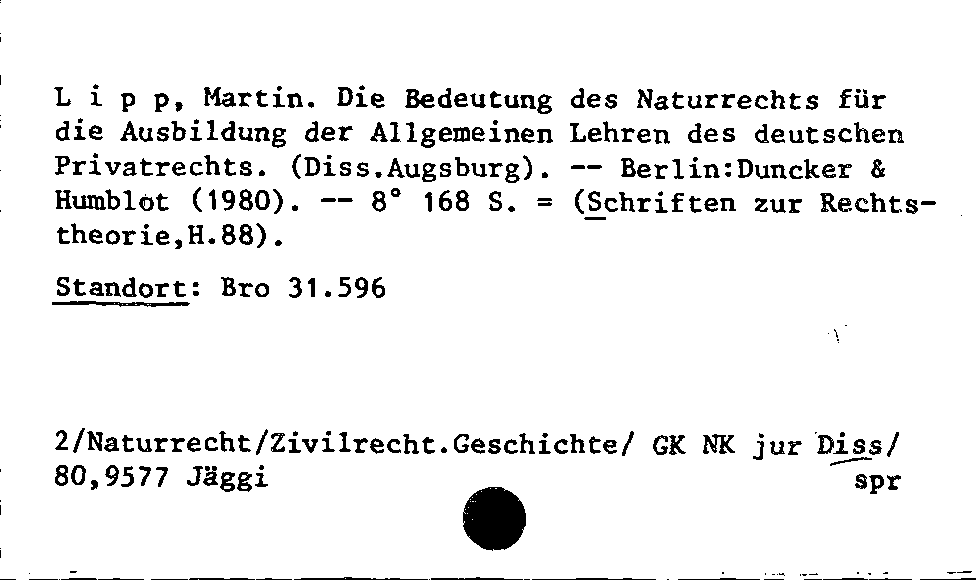 [Katalogkarte Dissertationenkatalog bis 1980]