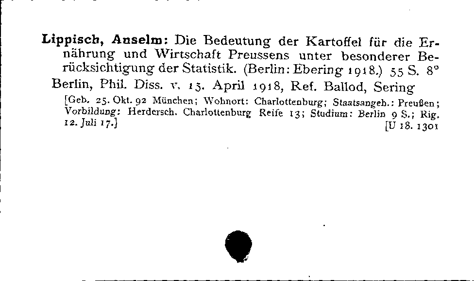 [Katalogkarte Dissertationenkatalog bis 1980]