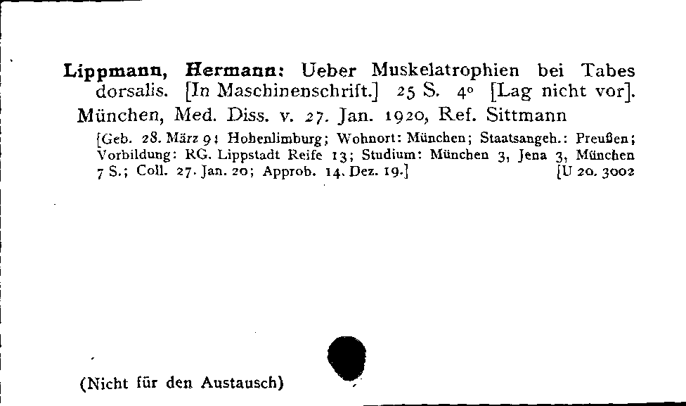 [Katalogkarte Dissertationenkatalog bis 1980]