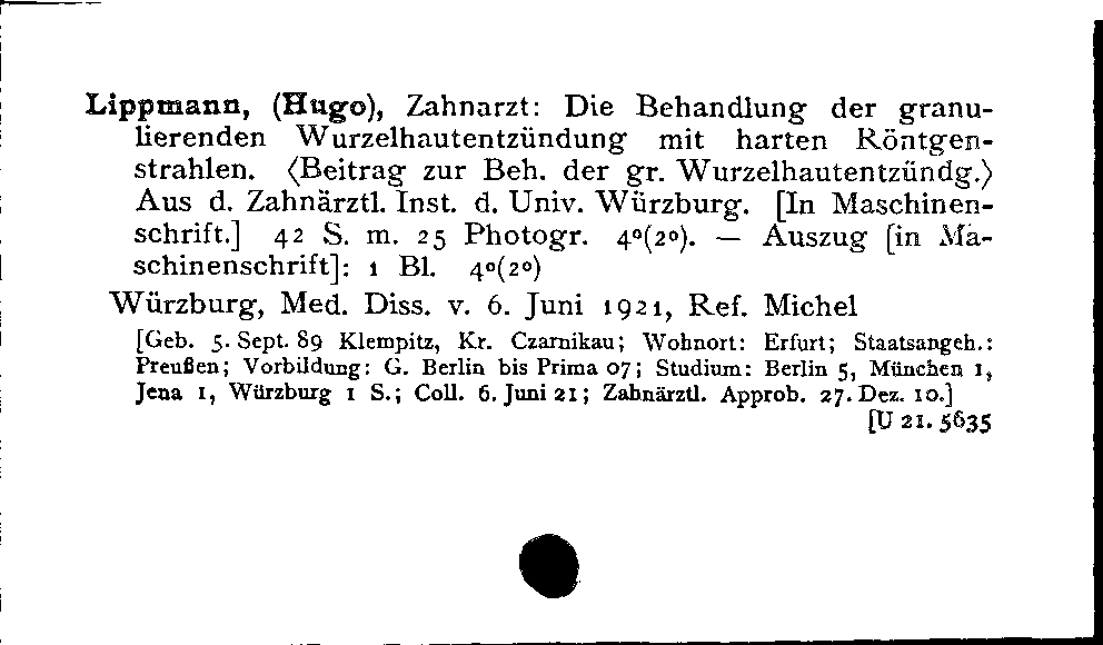 [Katalogkarte Dissertationenkatalog bis 1980]