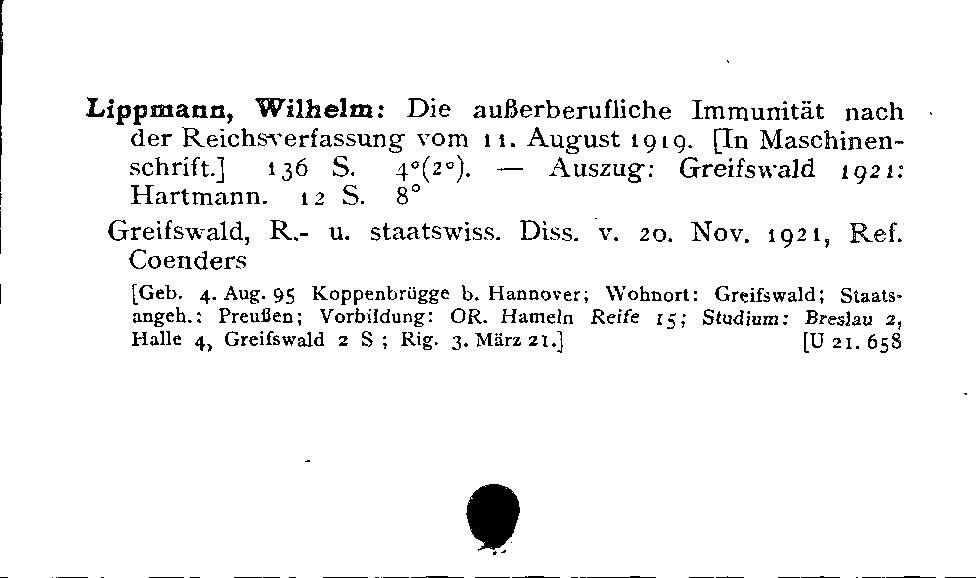 [Katalogkarte Dissertationenkatalog bis 1980]