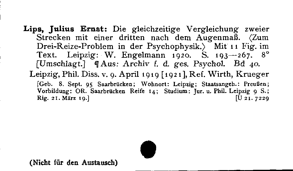 [Katalogkarte Dissertationenkatalog bis 1980]