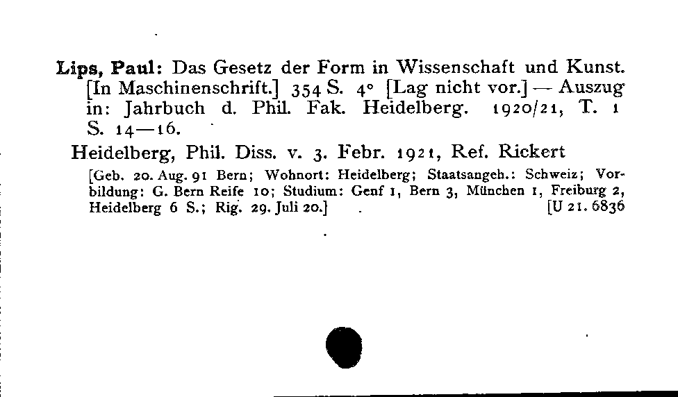 [Katalogkarte Dissertationenkatalog bis 1980]