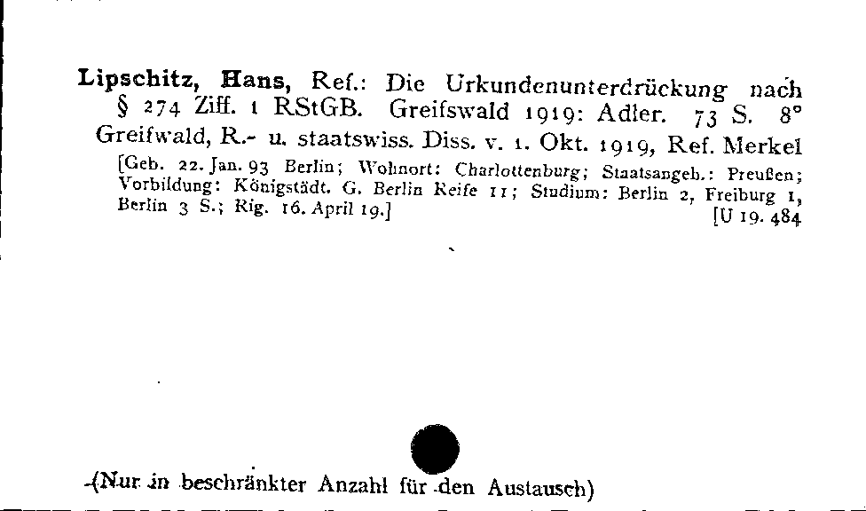 [Katalogkarte Dissertationenkatalog bis 1980]