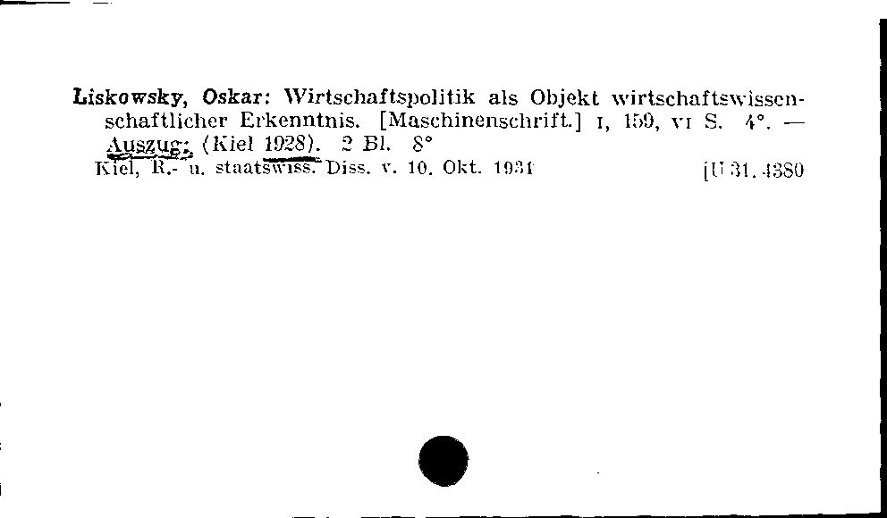 [Katalogkarte Dissertationenkatalog bis 1980]