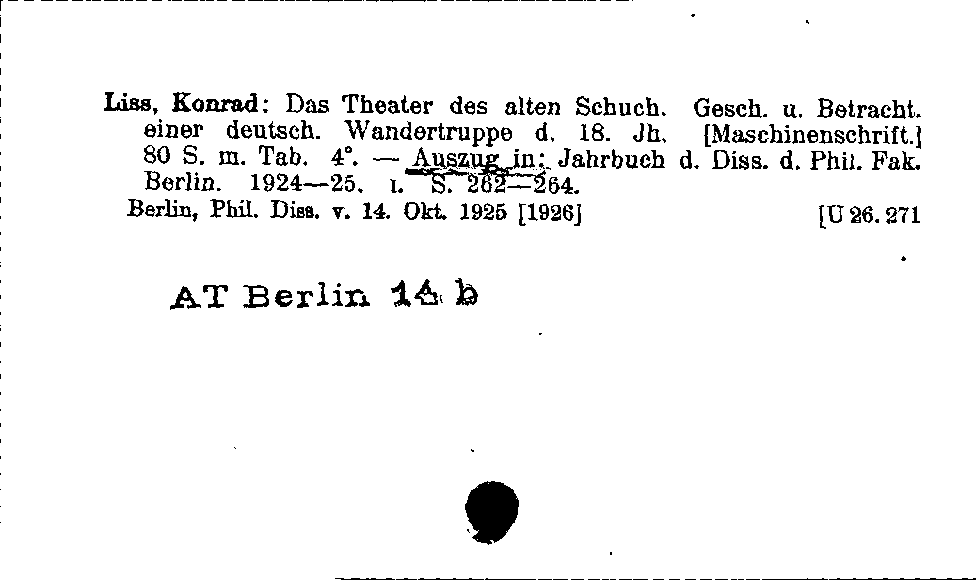 [Katalogkarte Dissertationenkatalog bis 1980]