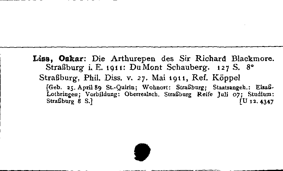 [Katalogkarte Dissertationenkatalog bis 1980]