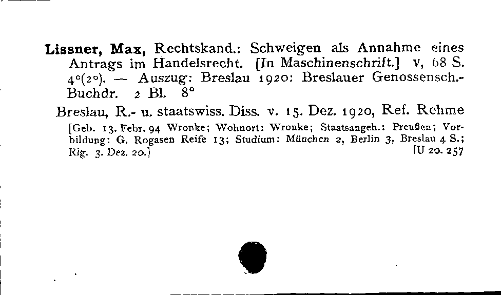 [Katalogkarte Dissertationenkatalog bis 1980]