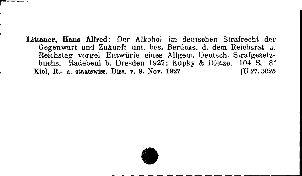 [Katalogkarte Dissertationenkatalog bis 1980]