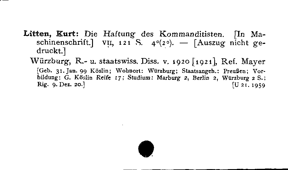 [Katalogkarte Dissertationenkatalog bis 1980]