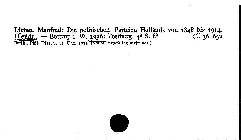 [Katalogkarte Dissertationenkatalog bis 1980]