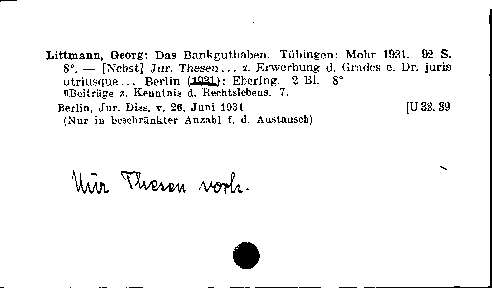 [Katalogkarte Dissertationenkatalog bis 1980]