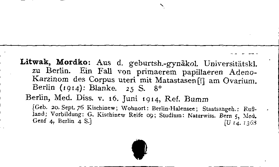 [Katalogkarte Dissertationenkatalog bis 1980]