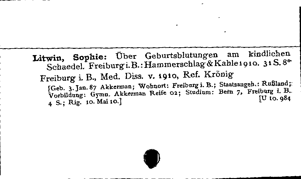 [Katalogkarte Dissertationenkatalog bis 1980]