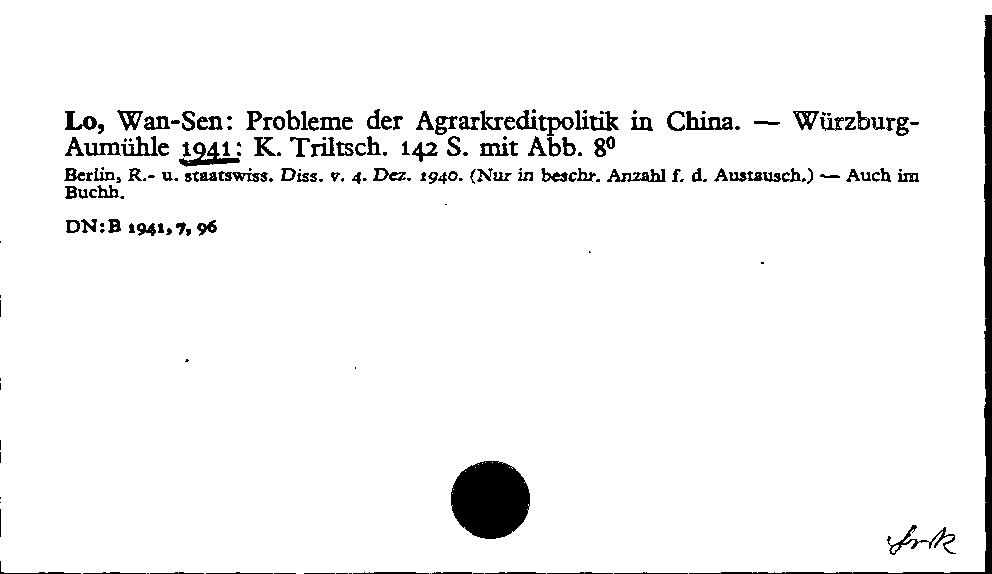 [Katalogkarte Dissertationenkatalog bis 1980]