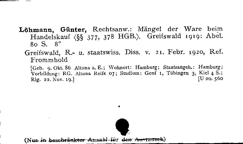 [Katalogkarte Dissertationenkatalog bis 1980]