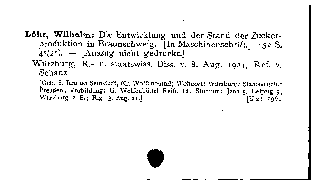 [Katalogkarte Dissertationenkatalog bis 1980]