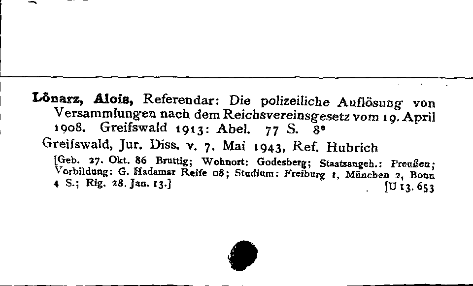 [Katalogkarte Dissertationenkatalog bis 1980]