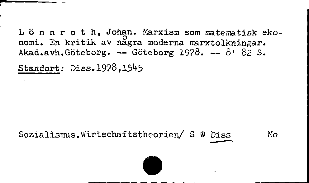 [Katalogkarte Dissertationenkatalog bis 1980]