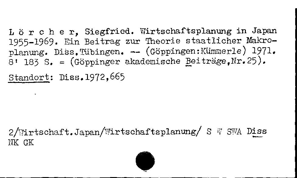 [Katalogkarte Dissertationenkatalog bis 1980]