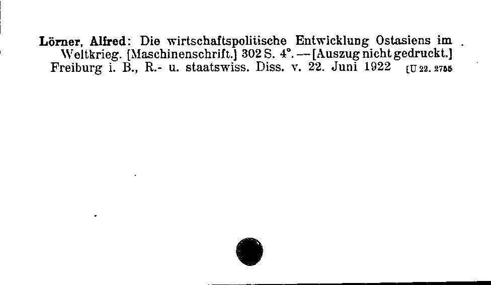 [Katalogkarte Dissertationenkatalog bis 1980]