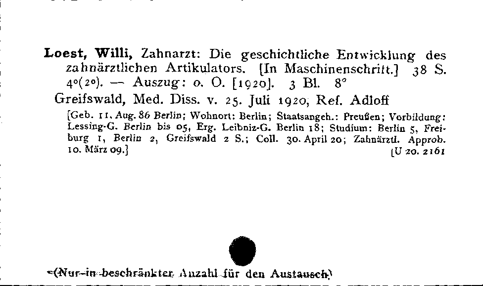 [Katalogkarte Dissertationenkatalog bis 1980]